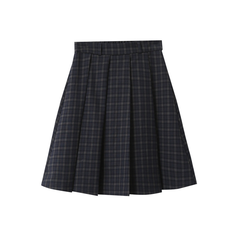 【欧凡】学院风复古格子高腰百褶半身裙女2025秋季显瘦A字裙3179|undefined