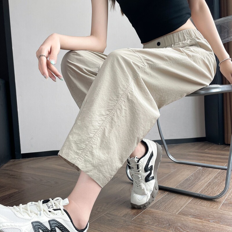 Dad-Style Pants Ice Silk Quick-Dry Sports Pants for Girls, Summer Thin High-Waisted Loose Jogger Pants for Petite Figures, Harem Carrot Pants