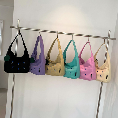 加厚帆布包 日系简约手提包ins风大容量小众刺绣女单肩包托特包