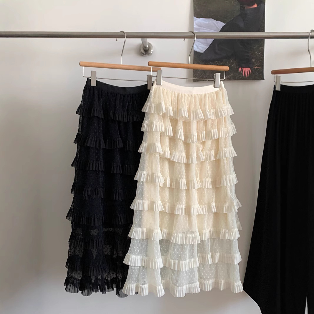 Korean Style Dot Multi-Layer Mesh Cake Skirt Skirt Women's Spring New High Waist Fairy Puff Veil Skirt Long Skirt