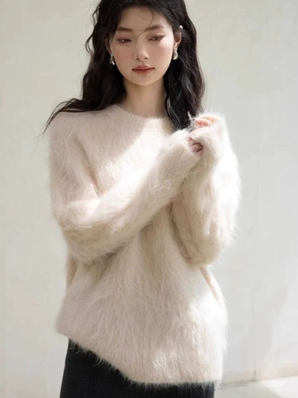 高级感软糯水貂绒套头毛衣女秋冬慵懒风奶fufu针织衫外穿加厚上衣|undefined