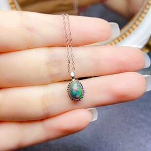 New natural opal pendant S925 silver inlaid main stone 6*8mm Joker net red explosions women's jewelry wholesale