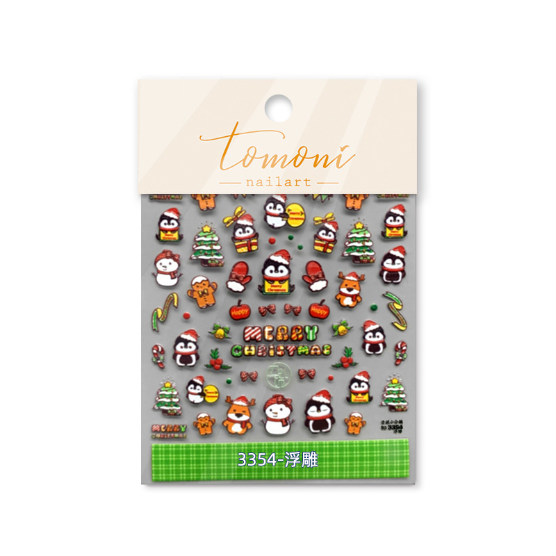 Tomoni en relieve pegatinas de uñas populares pegatinas de uñas vintage fábrica al por mayor japonés Navidad pingüino muñeco de nieve 3354
