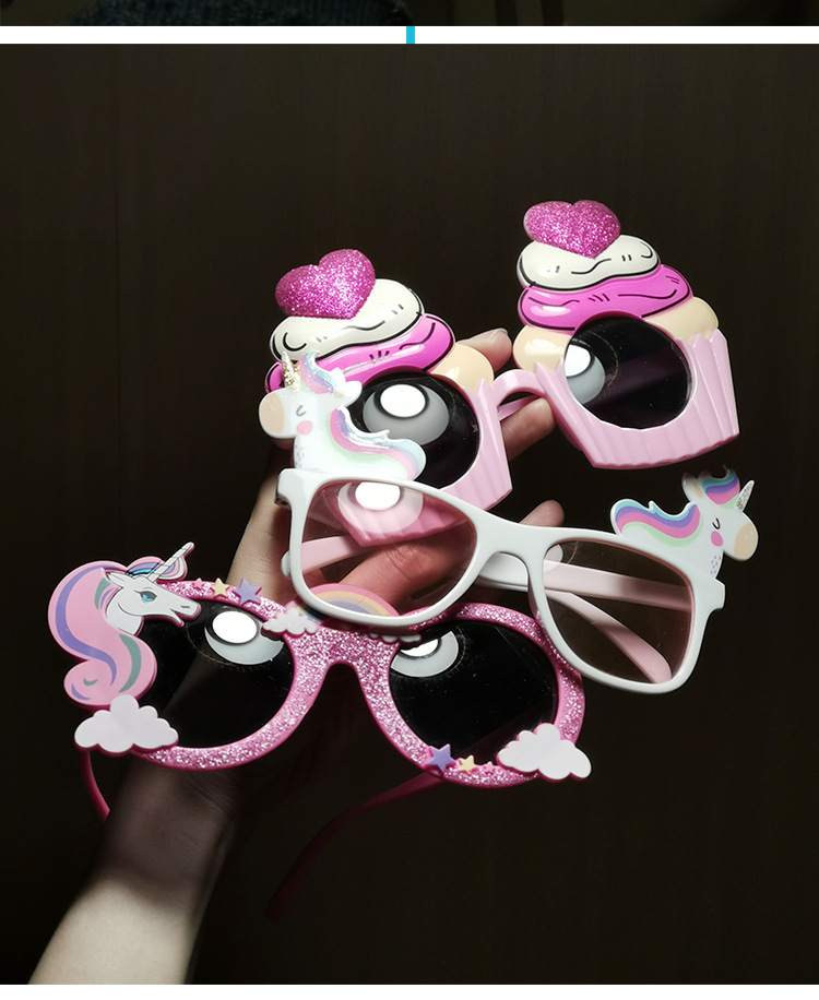 Big pineapple shark 3D funny glasses Unicorn children's glasses frame Concave shape cake rainbow children's glasses frame detail image 7