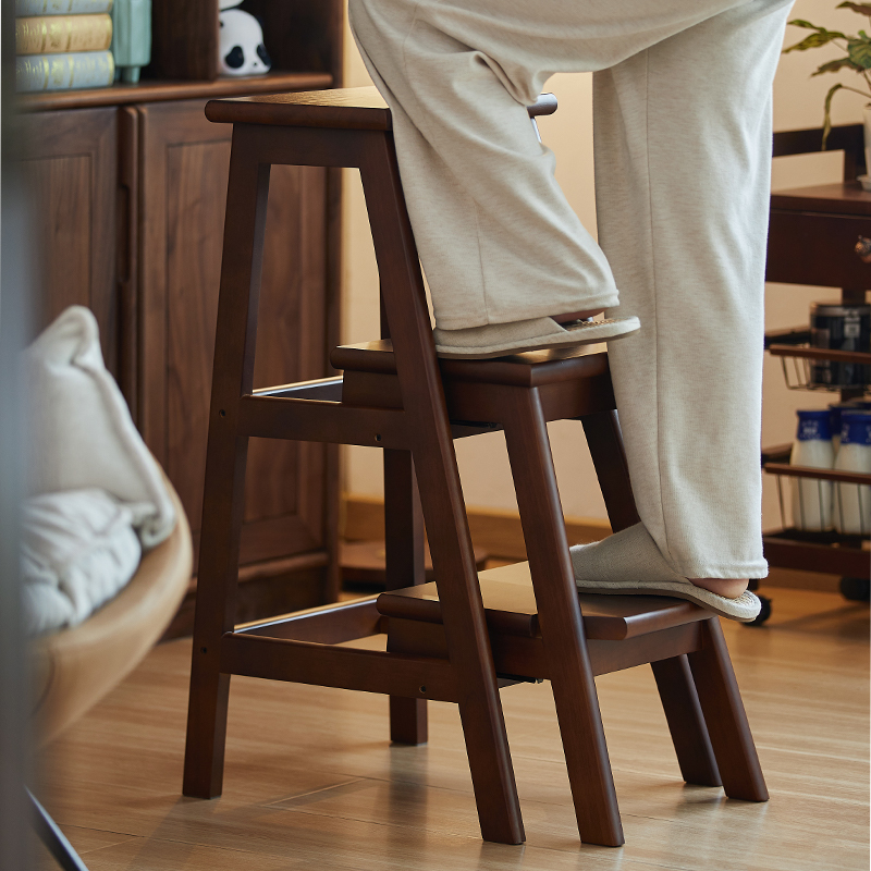 Solid Wood Ladder Stool, Dual-Purpose Step Ladder, Household Multifunctional Three-Step Ladder, Flower Stand, Thickened Staircase Climbing Ladder
