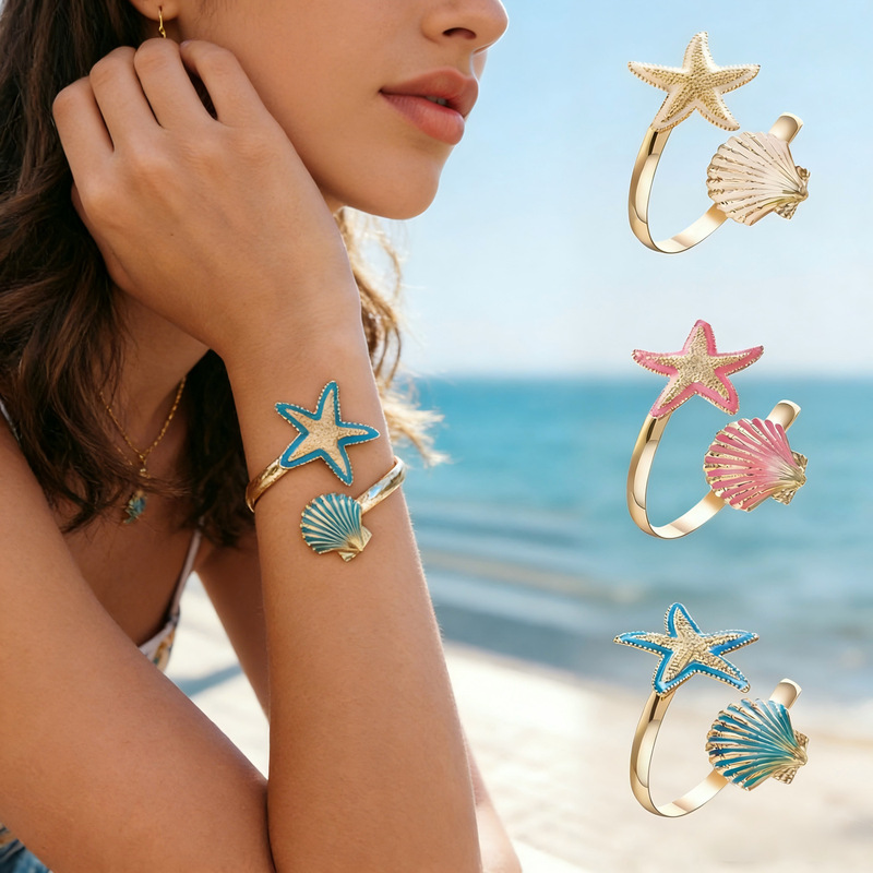 European and American Cross-Border Ocean-Style Starfish Open Bracelet for Women, Adjustable Upper Arm Ring, Fashionable Vacation Accessory Jewelry European and American Cross-Border Ocean-Style Starfish Open Bracelet for Women, Adjustable Upper Arm Ring, Fashionable Vacation Accessory Jewelry