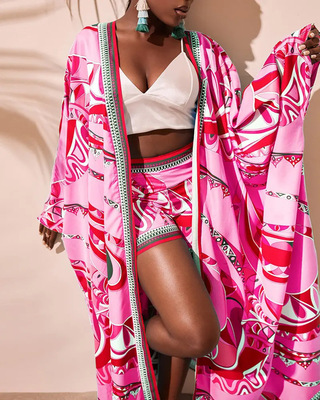 ZC-8142 跨境亚马逊爆款欧美套装时尚长袖外套披肩潮流短裤套装