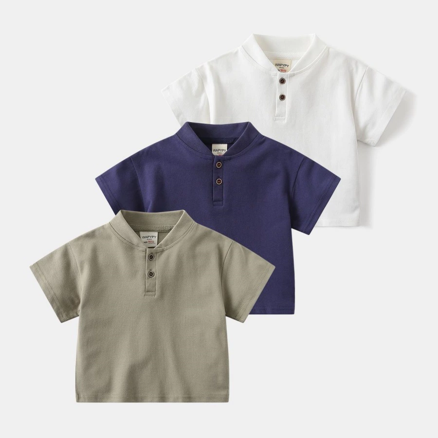男童立领新款短袖polo衫2026夏季儿童百搭帅气纯色T恤宽松韩版潮
