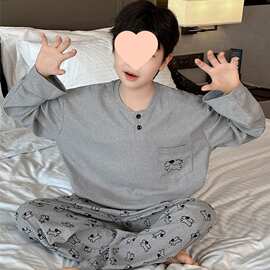a类纯棉长袖男童睡衣春秋款全棉青少年睡衣大童空调服男儿童套装