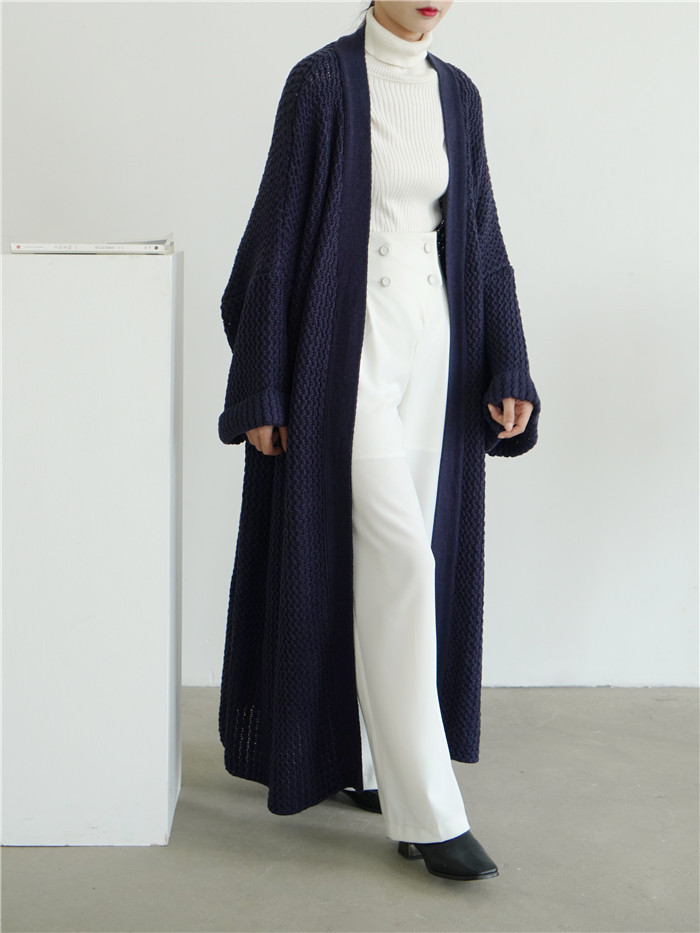 Otoño e Invierno nueva suelta larga Chaqueta de punto europeo y americano perezoso estilo grueso aguja línea elegante suéter del todo-fósforo para las mujeres image 9