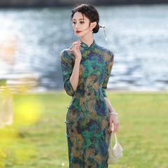 Spring and Autumn clothing double-layer eight-button Shanghai-style long-length modified cheongsam 2024 new style young women's retro long-sleeved runway dress
