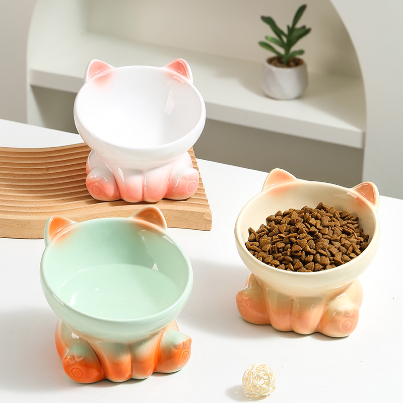 Gradient Cat Bowl Ceramic Cervical Spine Protection Cat Bowl Cat Food Bowl Water Bowl Cat Bowl Dog Bowl Slanted Mouth Pet Bowl Anti-Knock over