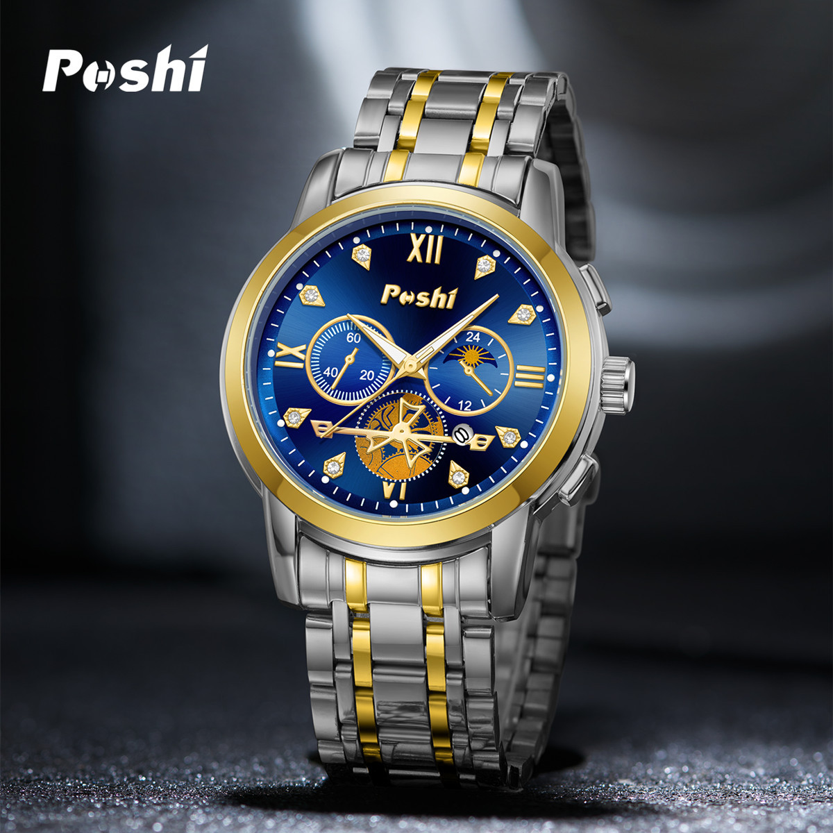 Reloj de la marca POSHI venta caliente transfronteriza multifunción impermeable reloj de cuarzo luminoso no mecánico reloj para hombre