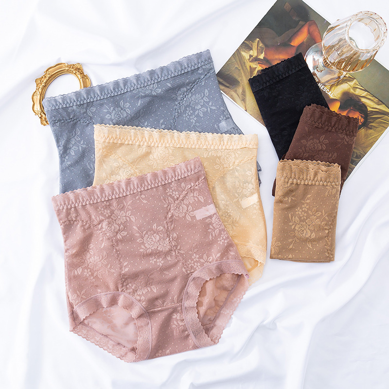 Cross-border High Waist Lace Underwear Women's Large Size Belly-lifting Women's Underwear Lightweight Breathable Triangle Shorts