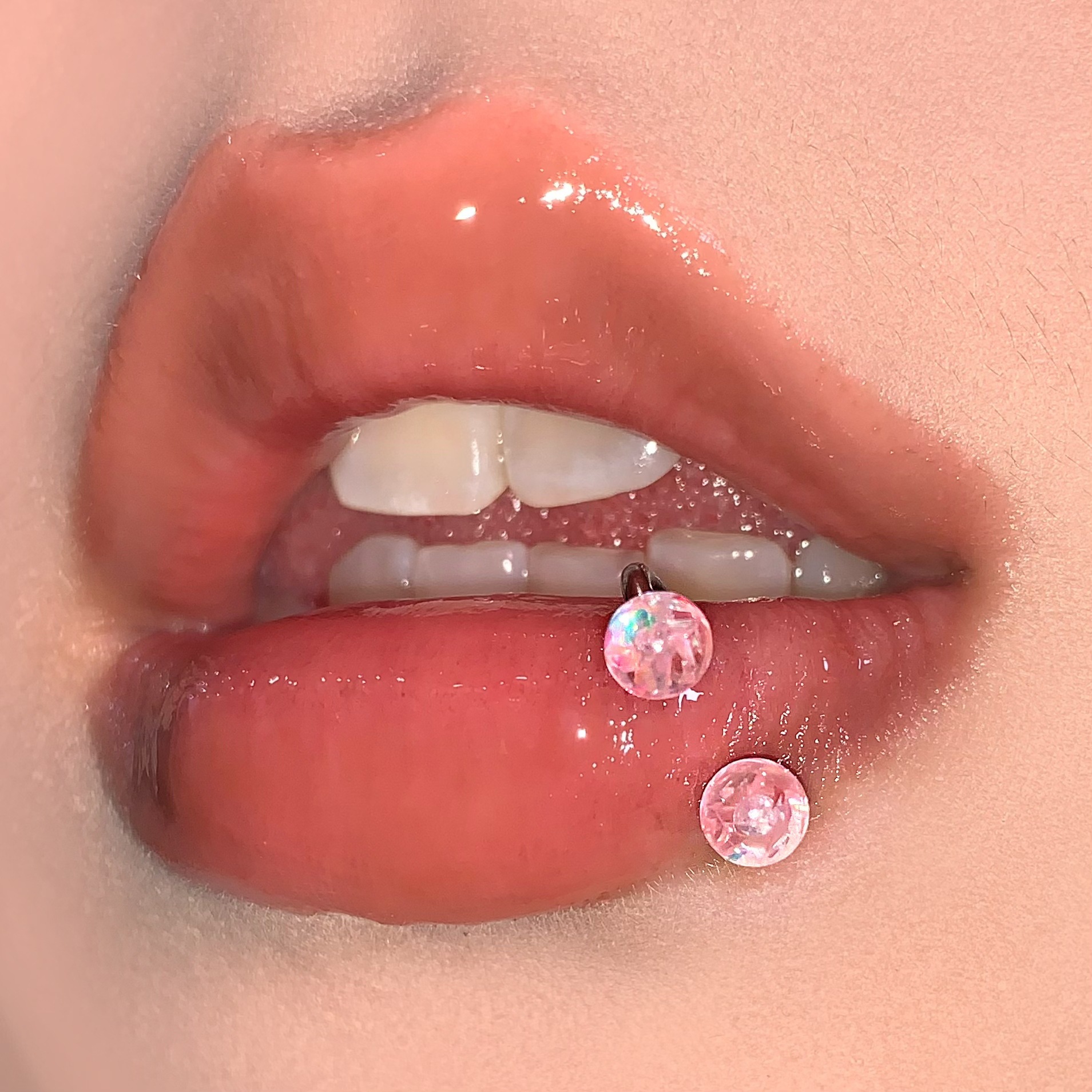 Labret stud lip piercing jewelry styling detail