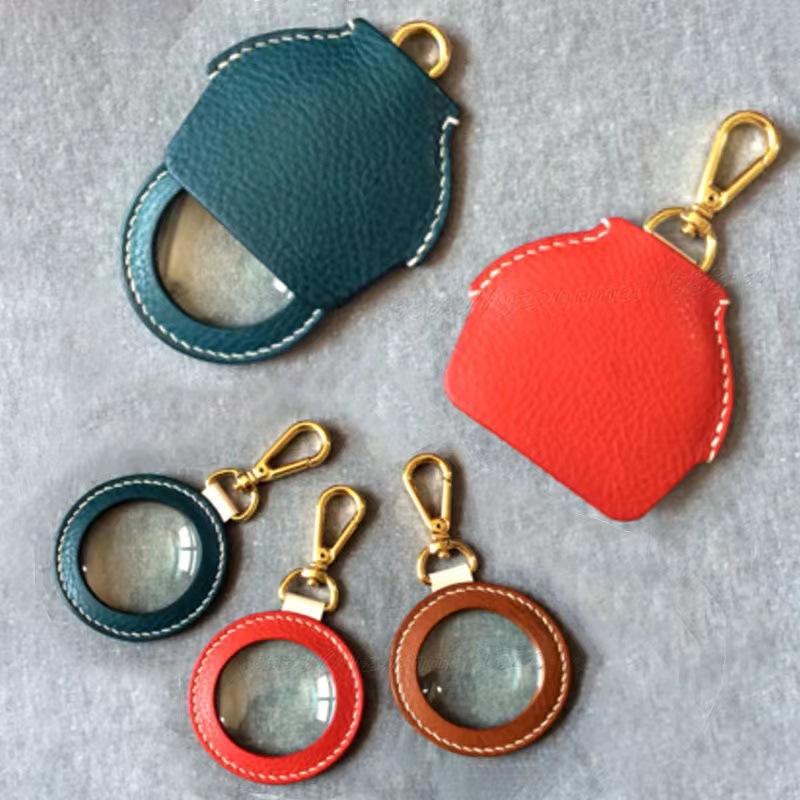 新款60MM放大镜 便携皮革放大镜钥匙扣 迷你老人手持放大镜皮套