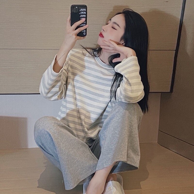 Pajamas Women's Spring and Autumn Strawberry Bear Simple Princess Student Dormitory Loose Long Sleeve Printed Outwear Home Clothes