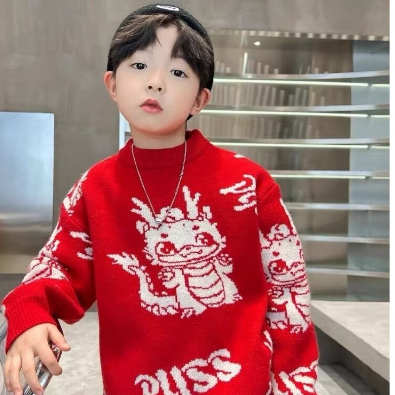 Cartoon children's winter knitted red cashmere sweater for boys…