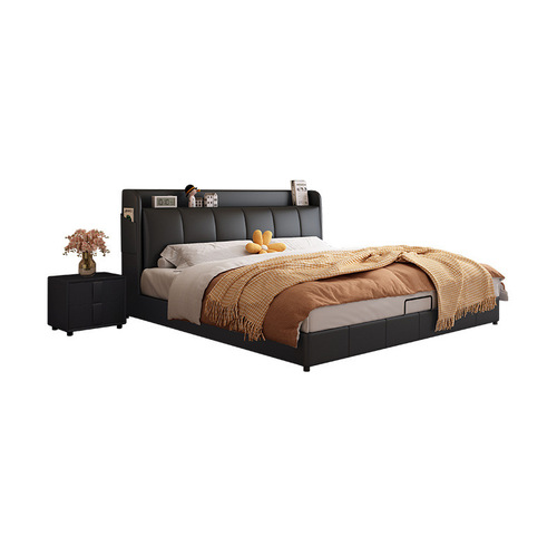 Italian light luxury leather bed, modern and simple master bedroom bed, small apartment wedding bed, Nordic storage minimalist leather bed