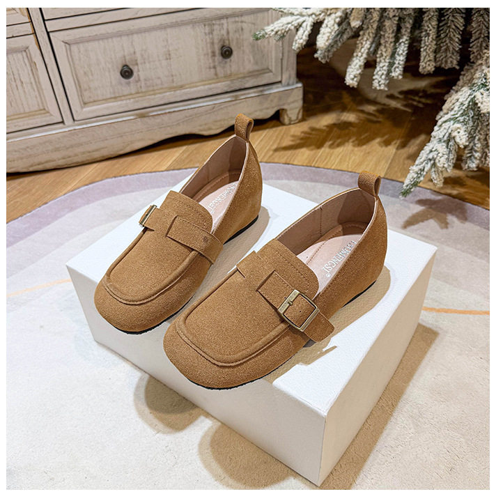 Giày lười nữ da lộn mũi tròn tăng chiều cao 5 cm phong cách Hàn Quốc — Khaki (toàn dải), Màu mơ (toàn dải), nâu sẫm chi tiết 30
