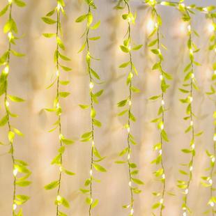 Manufacturer Wholesale Christmas Decoration Willow Leaf Vine Curtain Lights Indoor Room Background Copper Wire String Lights Led Lights