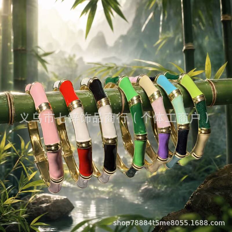 Cross-Border Geometric Bracelets, Fashionable Bamboo-Style Jewelry, Oil-Drip Small Color-Blocked Bracelet Set, Jade Set, Zinc Alloy Cross-Border Geometric Bracelets, Fashionable Bamboo-Style Jewelry, Oil-Drip Small Color-Blocked Bracelet Set, Jade Set, Zinc Alloy