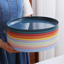 小麦秸秆圆形大托盘家用户外蔬菜茶果塑料PP盘大号瓜子糖果盘批发