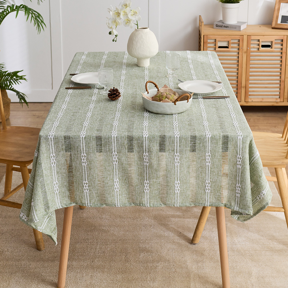 Cotton and Linen Style Hollow-out Jacquard Striped Tablecloth Instagram Style Ambient Tea Table Decorative Cloth Rectangular Dining Table Fabric Tablecloth