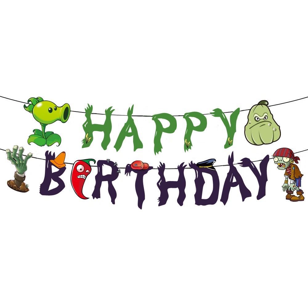 Wholesale Cross-border Plants and Zombies Birthday Banner for Children's Birthday Party Decoration and Paper Garland