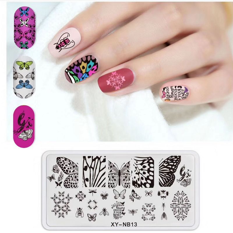 美甲跨境印花板磨砂钢板蝴蝶 Nailplate不锈钢指甲模板转印批发|undefined