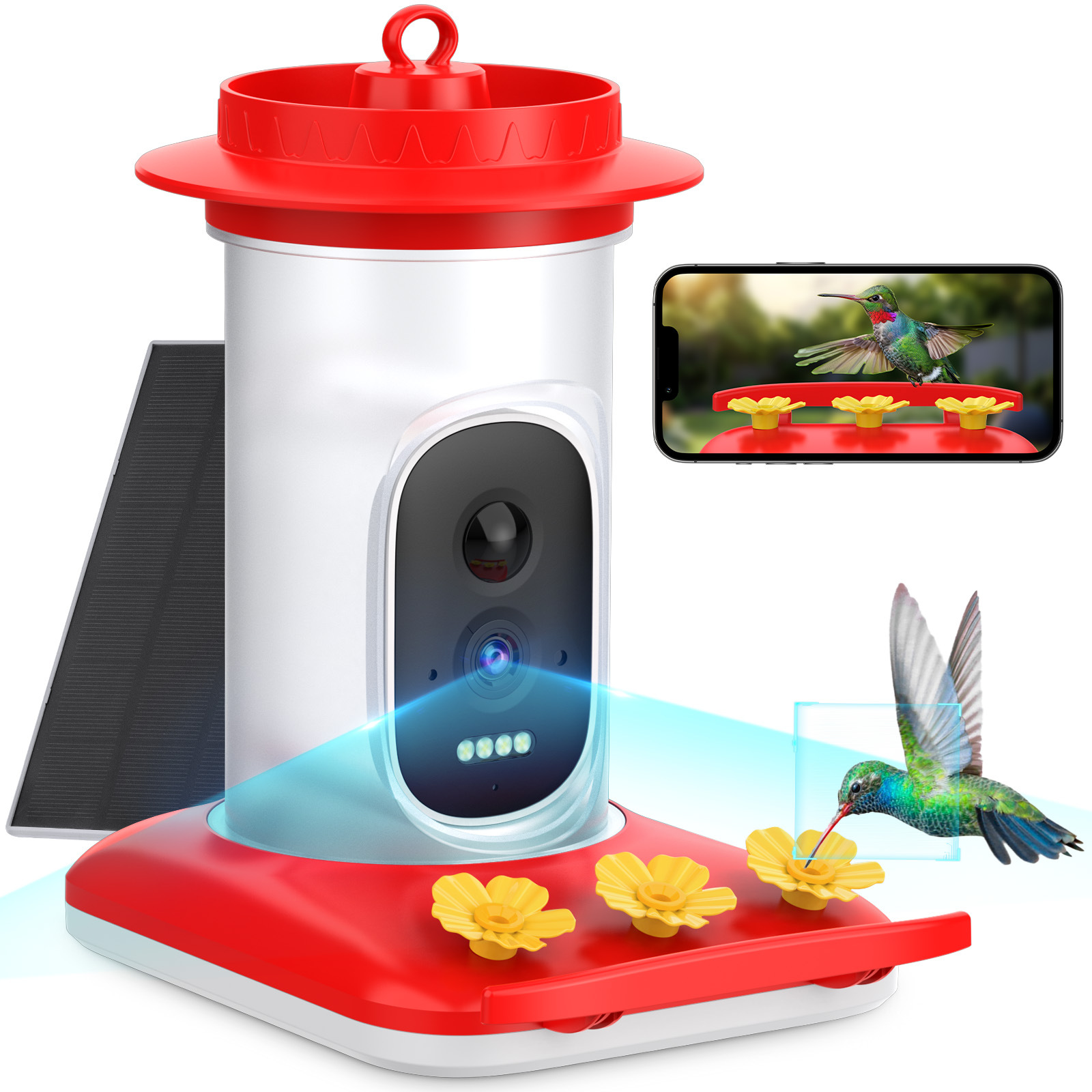 Source Factory AI Hummingbird Water Alimentador de Hummingbird inteligente solar de alta definición de 5MP