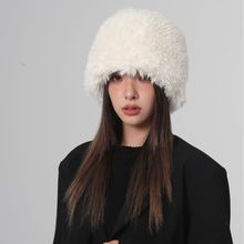 白色保暖兔毛帽子女冬季针织毛绒帽大头围毛线帽加厚保暖护耳冷帽