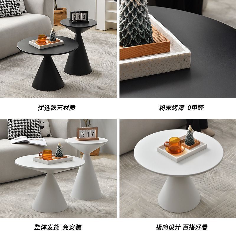 Mesa de té simple transfronteriza, sala de estar de lujo ligera, balcón de pequeño tipo de casa, mesa de hierro forjado, borde redondo, mesas de cabecera