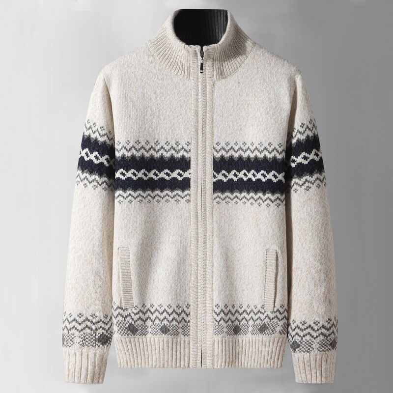 Cross-Border Autumn and Winter Plus-Size Men's Sweater, Youth Plus-Size Loose Fleece-Lined Warm Knitwear, Stand-Up Collar Thick Knit Sweater for Big and Tall Individuals