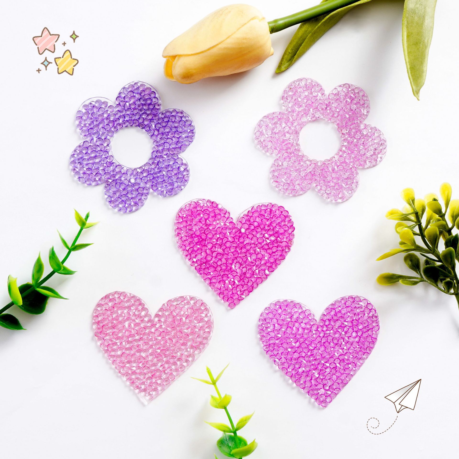 彩色爱心花朵烫画图贴服装烫钻水钻配饰帽子衣服辅料热熔胶图贴