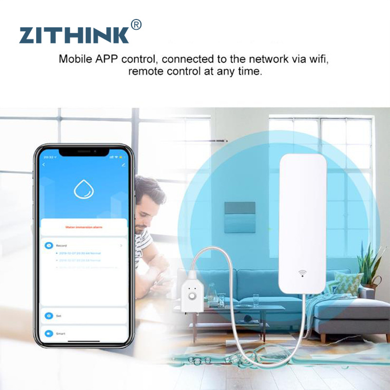 外贸tuya涂鸦WiFi智能漏满水报警器家用溢水水浸探测器水位报警器