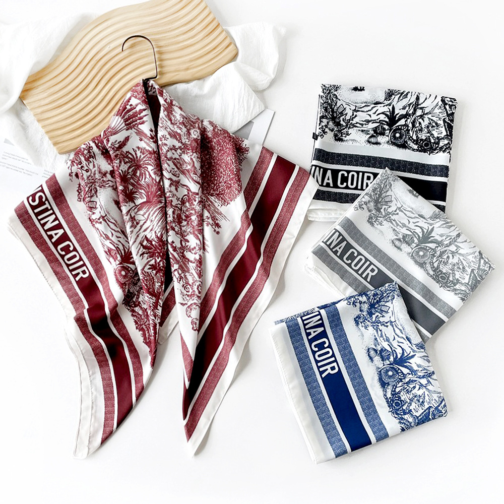 Twill 90cm Silk Scarf Wholesale Middle Eastern Turban European and American Imitation Silk Ink Square Scarf Printed High-End Scarf for Women