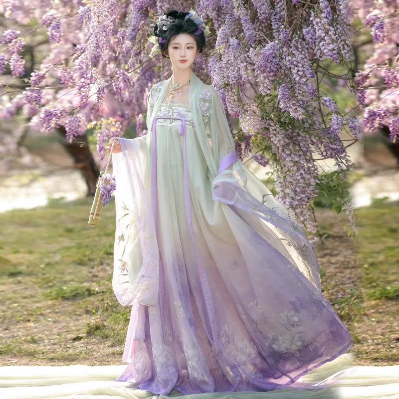 Original Tang-style Hanfu for women [Purple Kite] - Tang-style heavy embroidery wide-sleeve shirt and chest-high skirt, ultra-fairy style for everyday wear in spring and autumn
