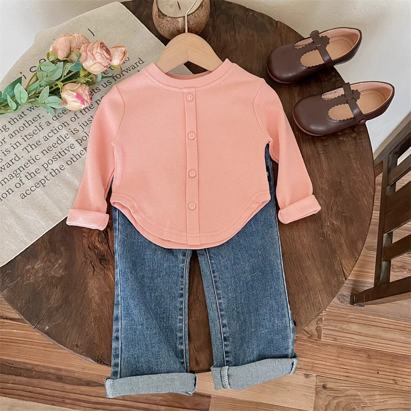 Весенне-осенняя приталенная Базовая рубашка ярких цветов для девочек, стильный Топ 23 нового стиля, женская футболка с длинными рукавами в Корейском стиле с сокровищами