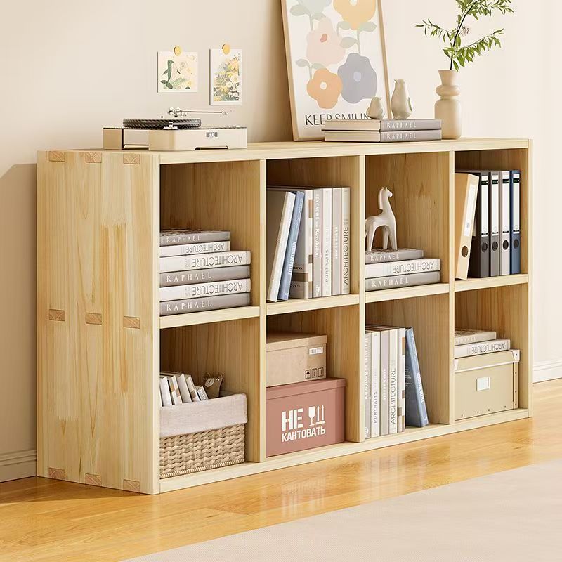 Solid Wood Lattice Cabinet Combination Bookshelf Floor-Standing Storage Rack Integrated Wall-Mounted Children's Bookcase Living Room Reading Simple Storage
