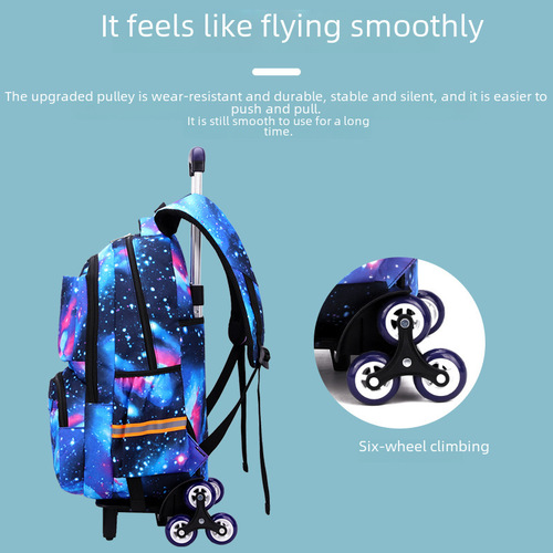 Natural fish factory direct sales middle and high school students telescopic backpack, multi-color versatile large capacity six-wheel stair-climbing backpack
