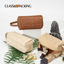 厂家批发简约化妆品收纳包pp草材质大容量便携旅行洗漱包化妆包