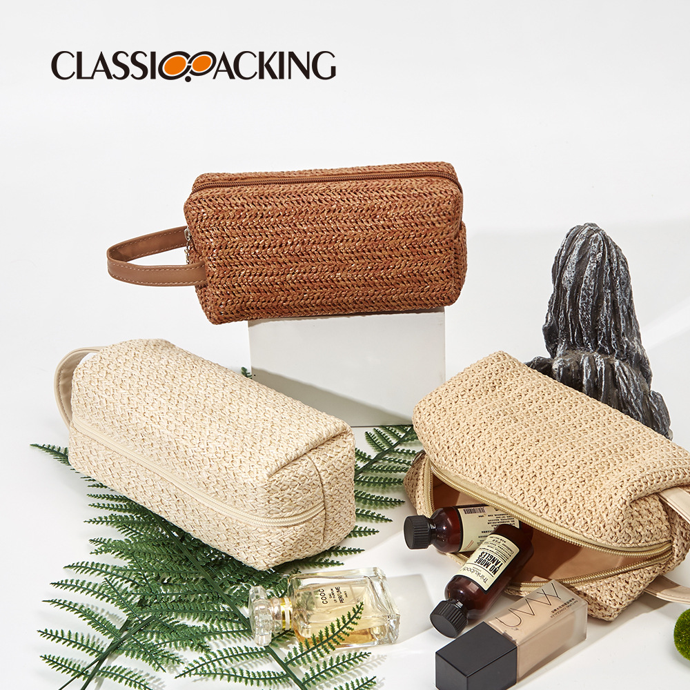 厂家批发简约化妆品收纳包pp草材质大容量便携旅行洗漱包化妆包