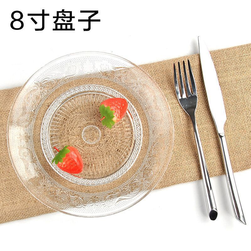 Placa de fruta seca de perla Placa de fruta transparente plato de té redondo de vidrio blanco plato de aperitivo plato de ensalada plato de aperitivo