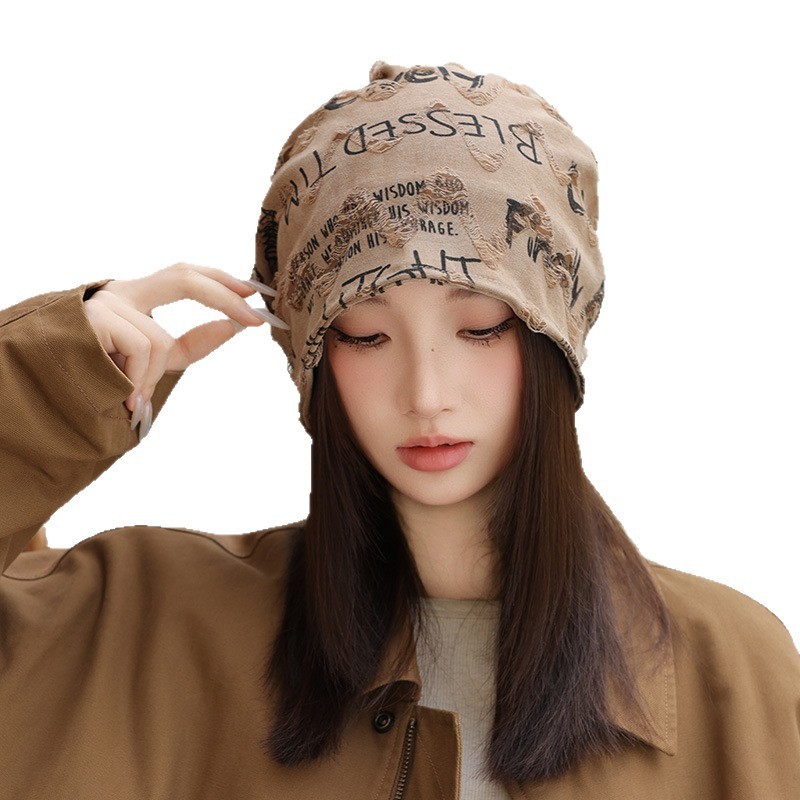 韓国の新しいスタイルのレターバッグヘッドハット、女性用防風ニットウールハット、顔が見える小さなパイルハット、両面着用コールドハット、トレンディ|undefined