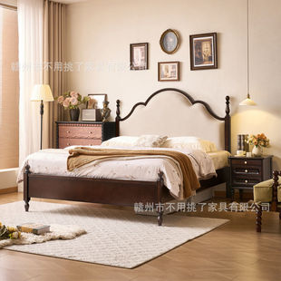 French Retro Solid Wood Modern Simple Bed Cream Style 1.8m Double Accessible Luxury Bed 1.5m Master Bedroom Upholstered Bed