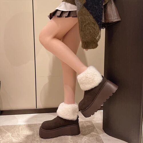 Stylish Snow Cotton Boots for Petite Feet, Height Increasing Short Boots, Slipper Thick Sole Snow Boots, Winter Fleece Lined
