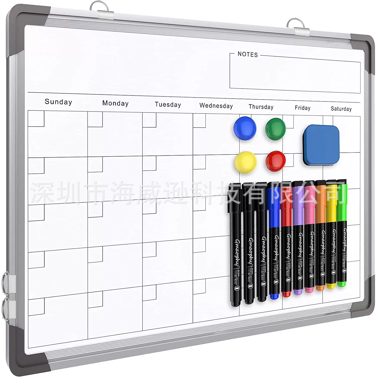 墙壁月历干擦白板 小磁性干擦板 悬挂式双面白板 便携式绘图板