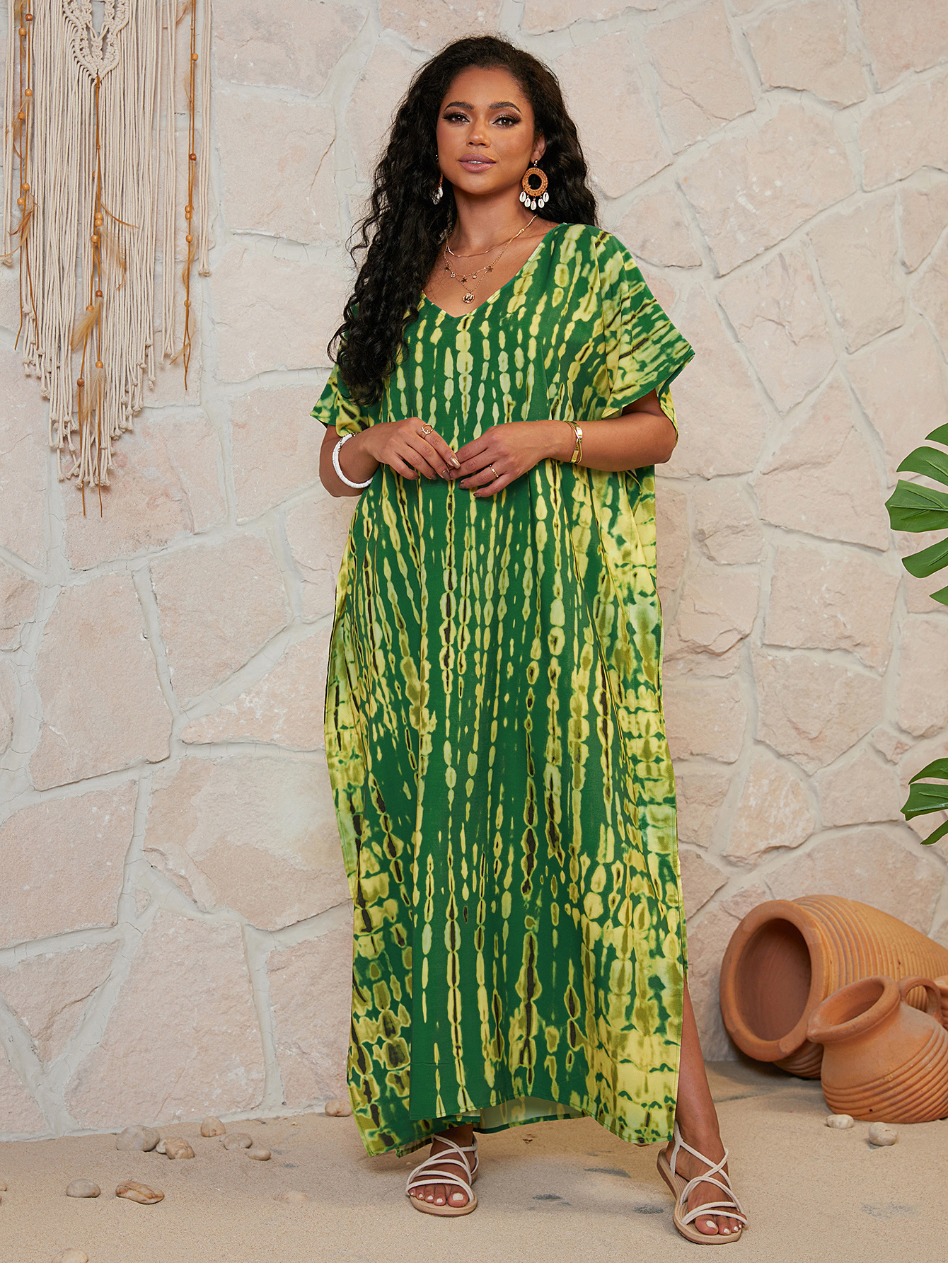 Camiseta de playa de algodón impresa de secado rápido vestido de vacaciones de playa bikini camiseta de protección solar 1D02