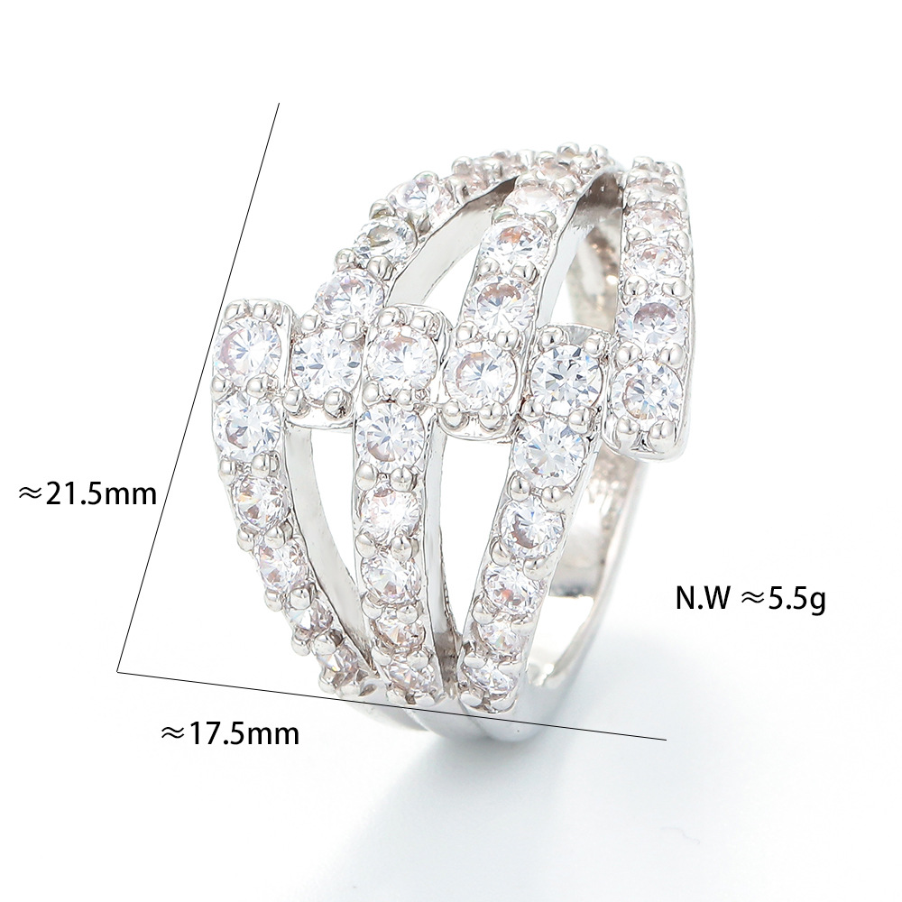 Plating Design Fashion Copper Gold-plated Zircon Hollow Double Layer Ring
